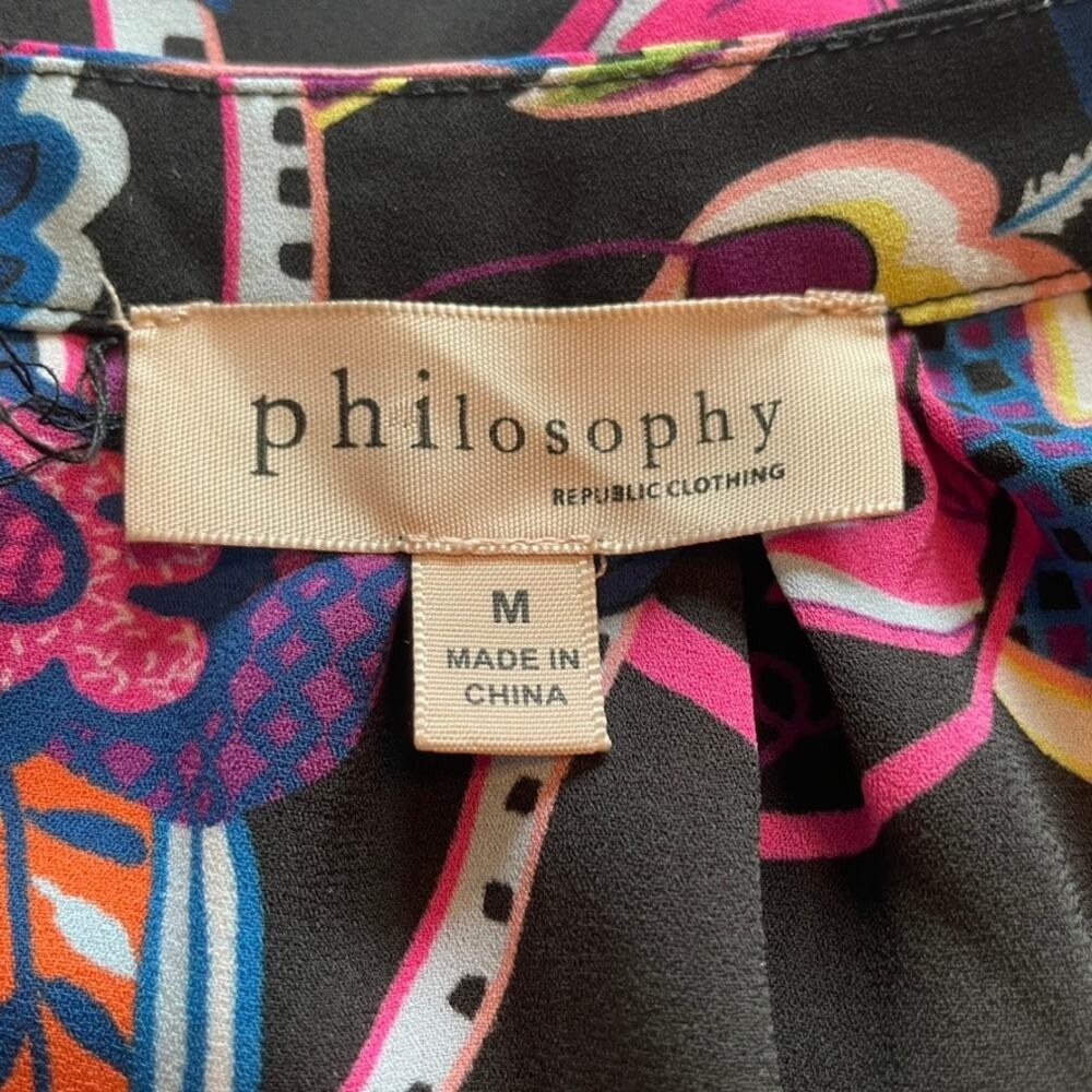 Philosophy Floral V-neck Cap Flutter Sleeve Blouse Womens Medium - Picture 5 of 7